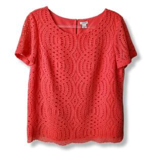 J Crew Women Corded Lace Coral Top Blouse 8 Preppy Career Holiday Cocktail Party